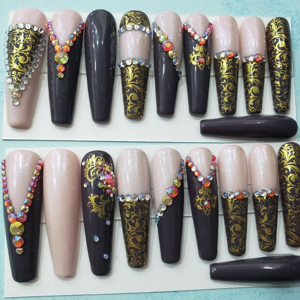 XXL Coffin-Ballerina Gel Press on Nails - Picture 1 of 5